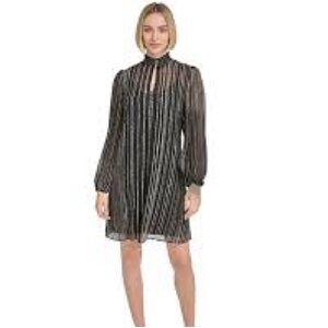 Harper Rose Black Metallic Sheer Long Sleeve Dress Women’s 4